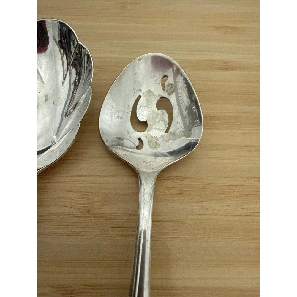 Meridian Silverplate Hostess Serving Utensils Set of 3 Bon Bon Leaf Sugar Spoons